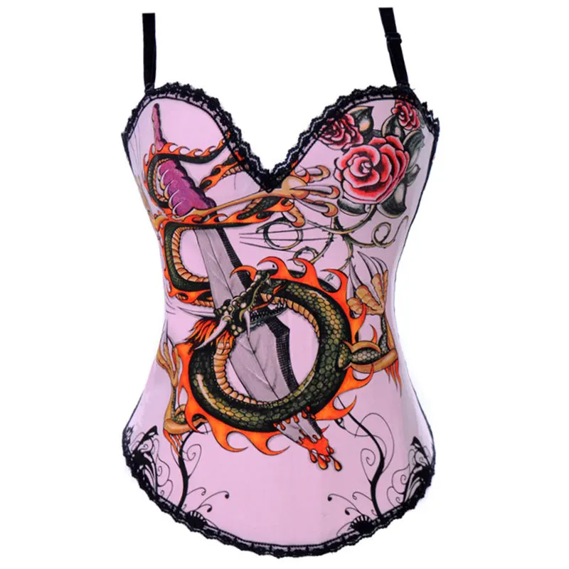 Розовый Готический корсет с узором в виде меча и дракона сексуальный женский