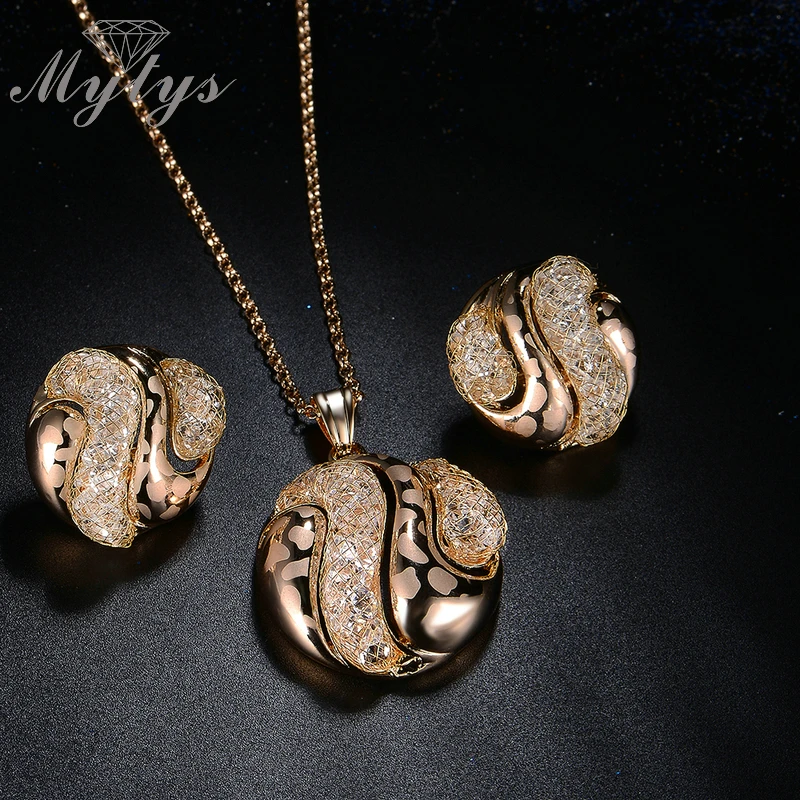 Mytys Модные Ювелирные наборы для женщин новый дизайн кристалл сетка круглый кулон