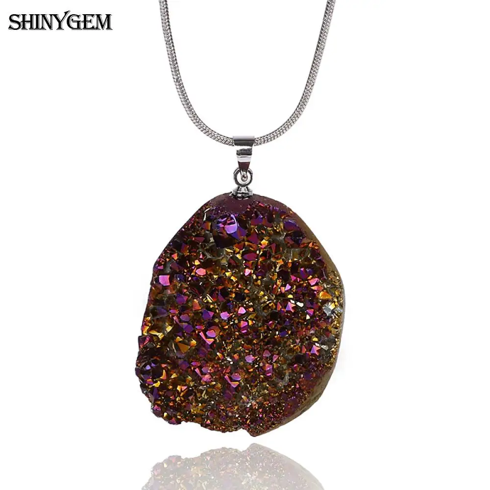 ShinyGem ожерелье с подвеской "сделай сам" с искусственным опалом, ожерелье с большим минеральным кристаллом друзы, 8 цветов, колье с натуральным камнем для женщин - Окраска металла: Brown