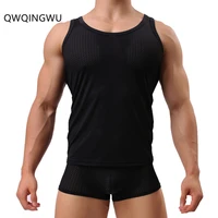 undershirts and pants set men close fitting vest fitness elastic leisure tanks breathable hole sweat absorbing solid undershirts