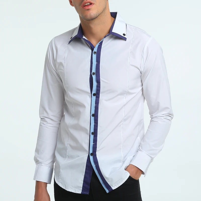 Brand 2018 Fashion Placket Male Shirt Long-Sleeves Tops British Business Casual Mens Dress Shirts Slim Men XXXL | Мужская одежда