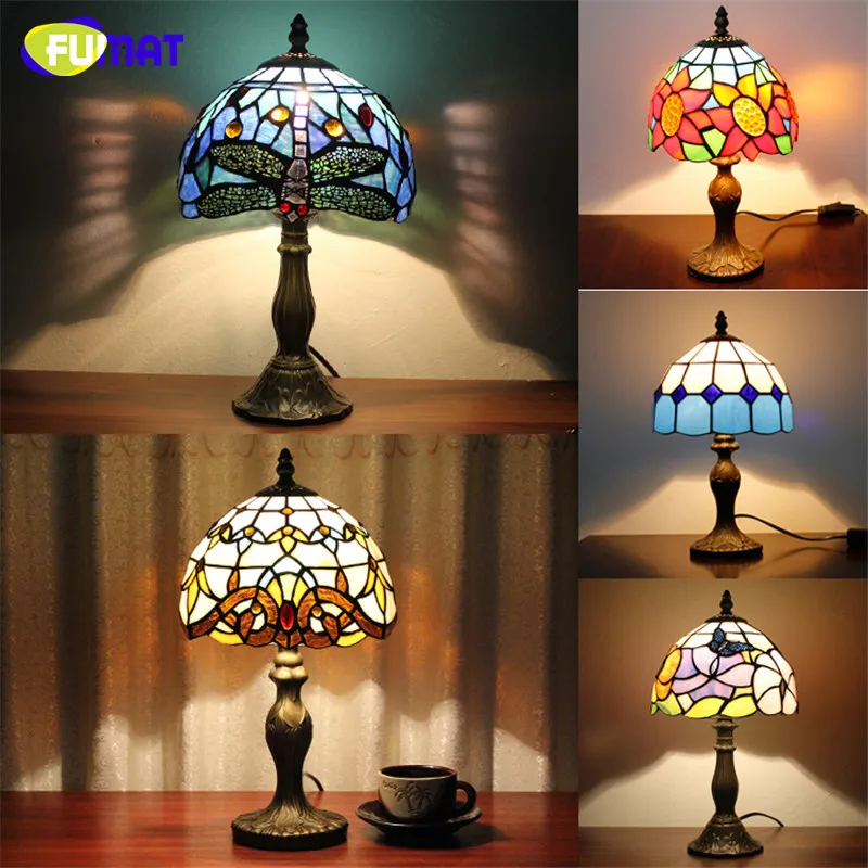 FUMAT Витражная лампа маленькая настольная художественный стеклянный абажур для