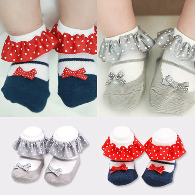 

0-4 Yrs Baby Girl Cute Princess Socks Ruffles Polka Dots Lovely Toddler Sox Anti Slip Kids Summer Spring Cotton Socks Breathable