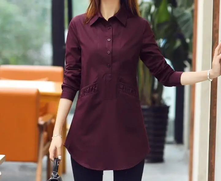 Красный XL-6XL, Хит, Весенняя женская новая мода+ кашемир, чистый хлопок, рубашки для женщин, длинный рукав, большие размеры и рубашка для отдыха - Цвет: Красный