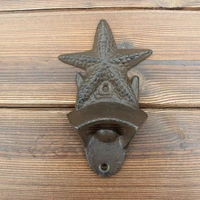 1 piece starfish shaped antique iron wall mounted bar beer glass bottle cap opener corksrew kitchen tools brown promotion gift