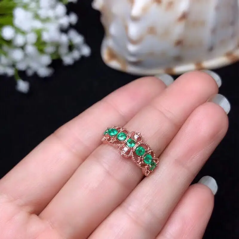 rose gold plating Кольцо с натуральным изумрудом, акция магазина, натуральный драгоценный камень из горной местности, 925 серебро - Цвет камня: rose gold plating