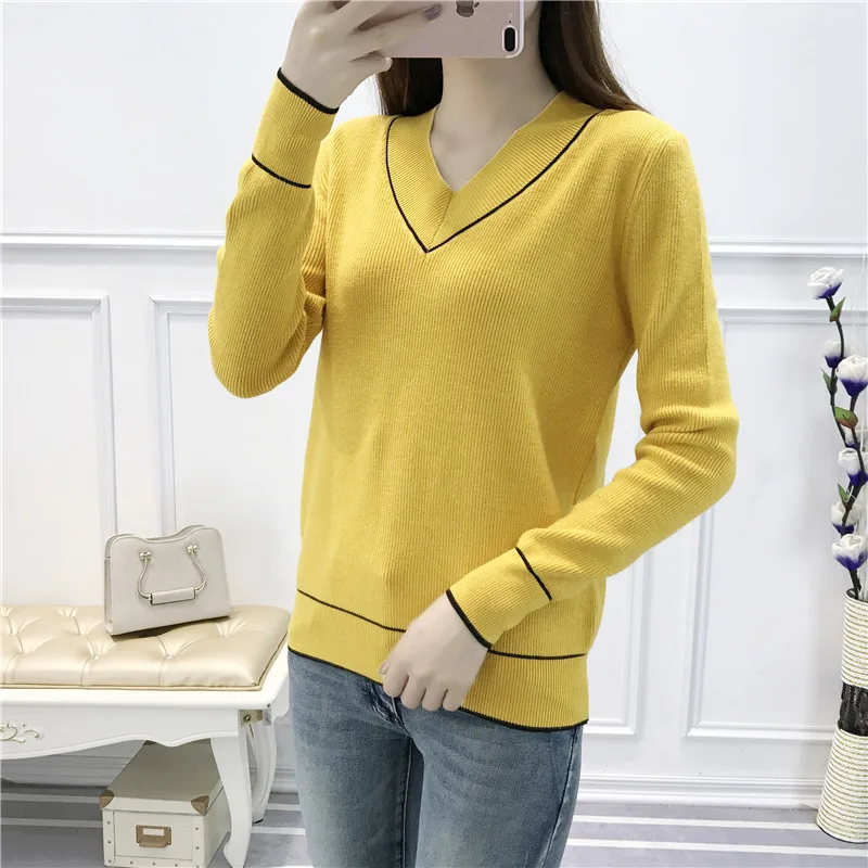 2018 New Women Sweaters And Pullovers Autumn Winter Long Sleeve V-neck Pullover Female Casual Knitted Sweater Pull Femme | Женская