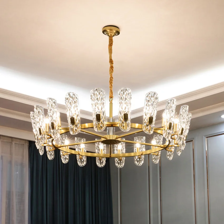 

Роскошный Современный хрустальный светильник, люстра в европейском стиле для гостиной, атмосферный светильник для ресторана, лампа из меди...