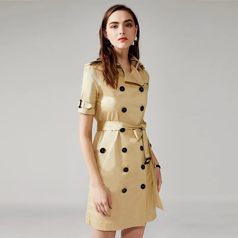 2019 лето новый женский костюм воротник сплошной цвет короткий рукав Талия Тренч