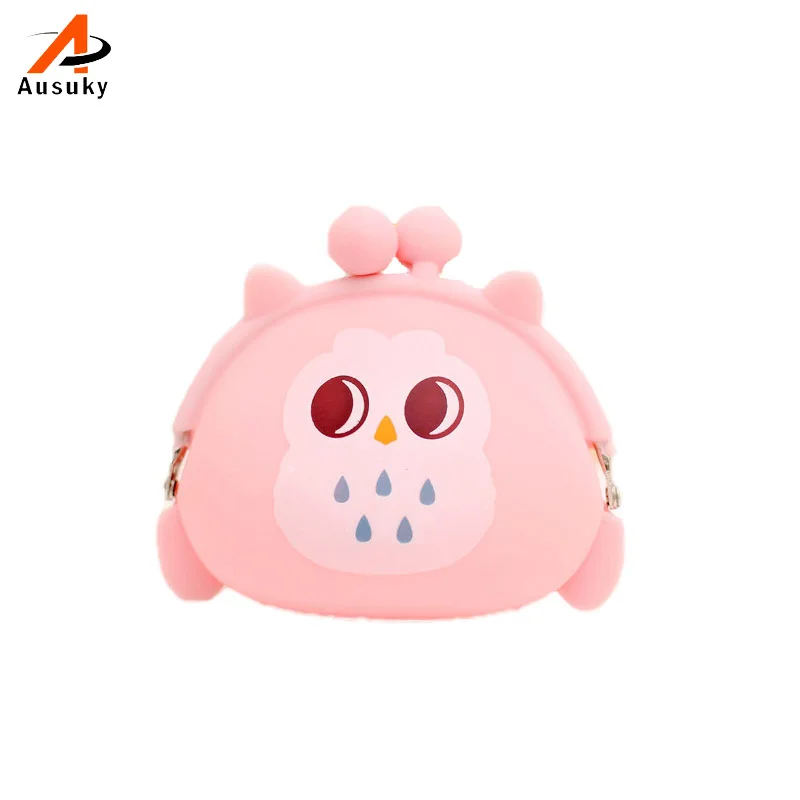 Симпатичный силиконовый кошелек карамельного цвета с совой резиновый для карт