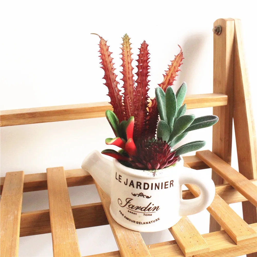 Room Artificial Succulent Pot Tabletop Decor Fake Plant Flower 1pc Mini Simulation PVC Ceramic Creative Ornaments | Дом и сад