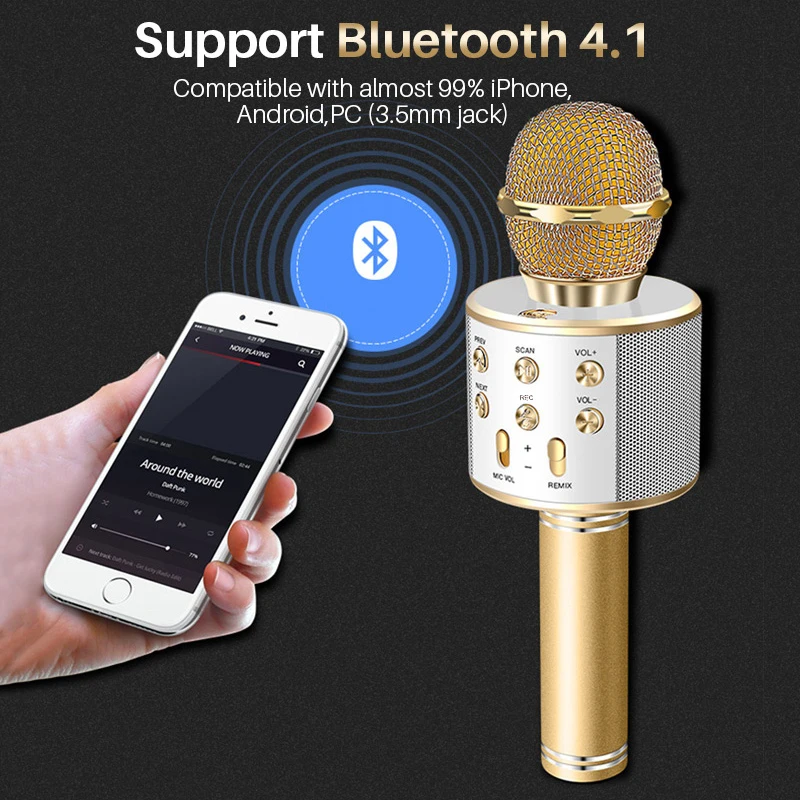 Профессиональный ручной беспроводной Bluetooth микрофон караоке мини домашний KTV