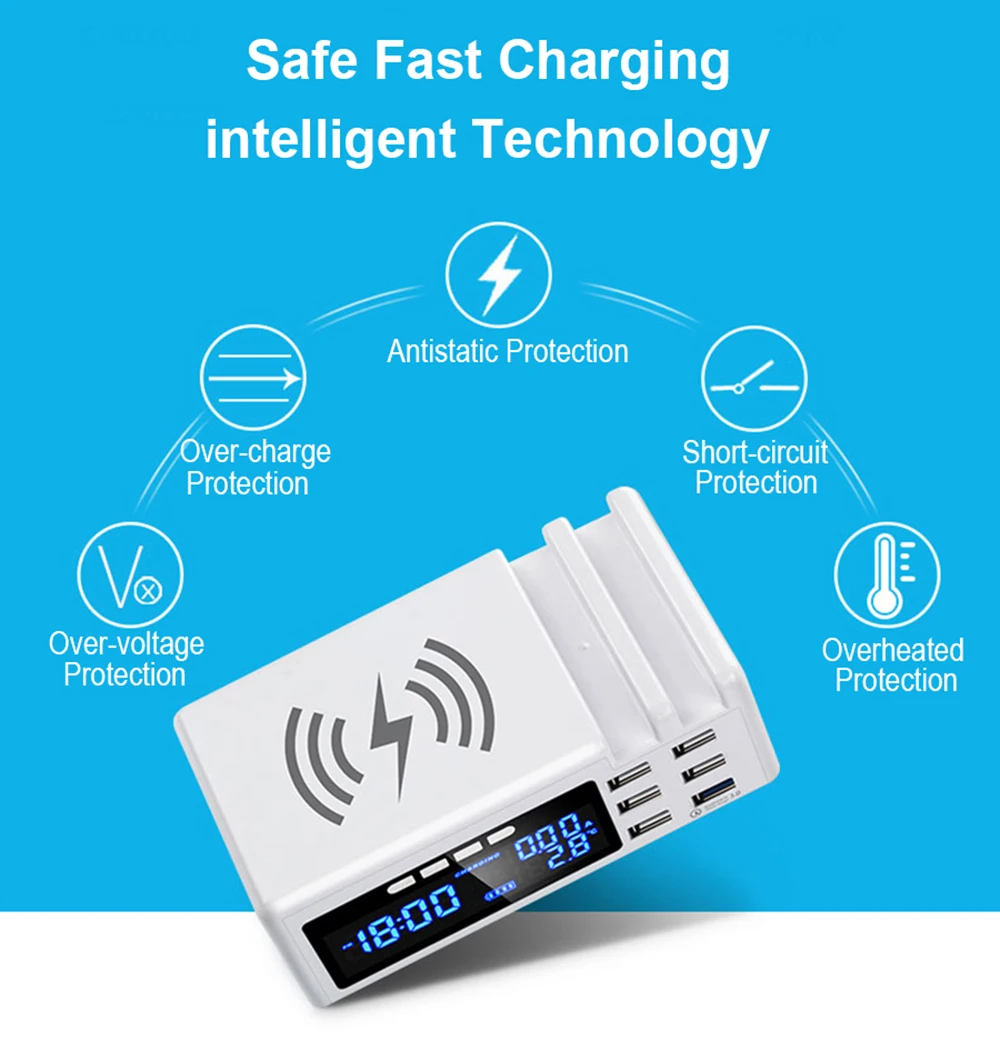 SCOMAS Qi Беспроводное USB зарядное устройство 48 Вт светодиодный дисплей Быстрая зарядка 3,0 быстрая Зарядная Станция 6 портов для Iphone samsung huawei Xiaomi