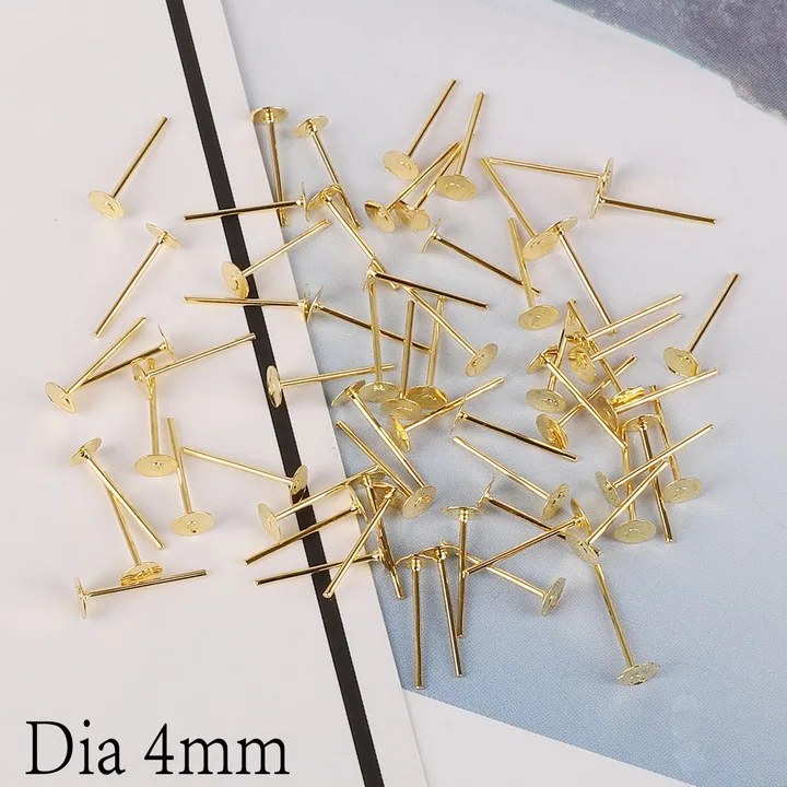 4mm 100pcs Gold 100 шт./лот 4/6/8 мм Серебристые/золотистые туфли на плоской подошве с круглым носком, Pad и серьги-гвоздики из плоское основание шпильки настройки DIY серьги ювелирных изделий Изготовление - Цвет: 4mm 100pcs Gold