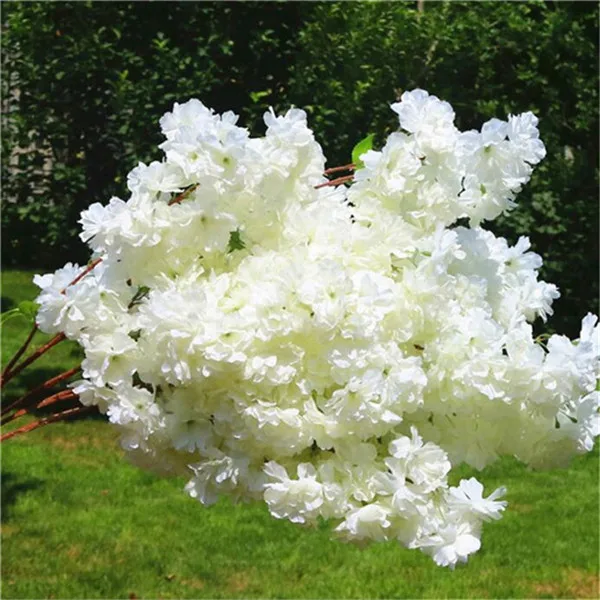 105cm cream 5p Шелковый цветок вишни ветви Бегония Сакура стволовых деревьев для свадьбы украшения деревьев искусственные декоративные цветы - Цвет: 105cm cream