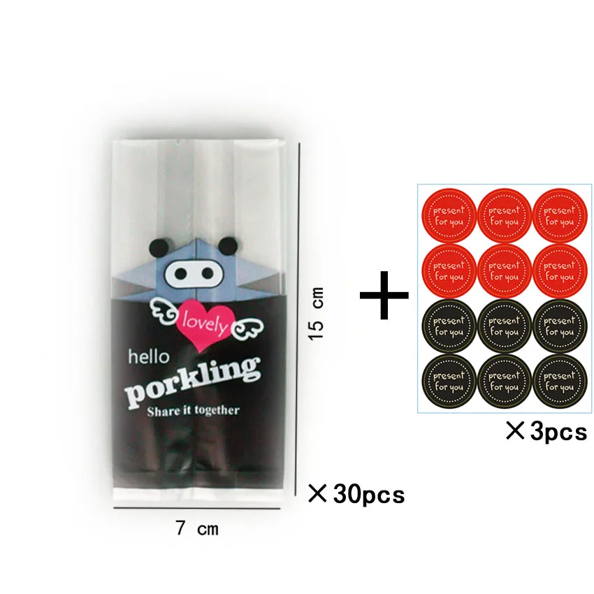 Pig and Sticker Marebell 30 шт рождественские Упаковочные пакеты для печенья липкая бумага мультфильм Санта Клаус вечерние Детские День печенья выпечки упаковки - Цвет: Pig and Sticker