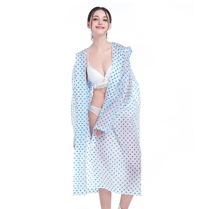 Синий волнистый женский дождевик с капюшоном пончо наружная походная