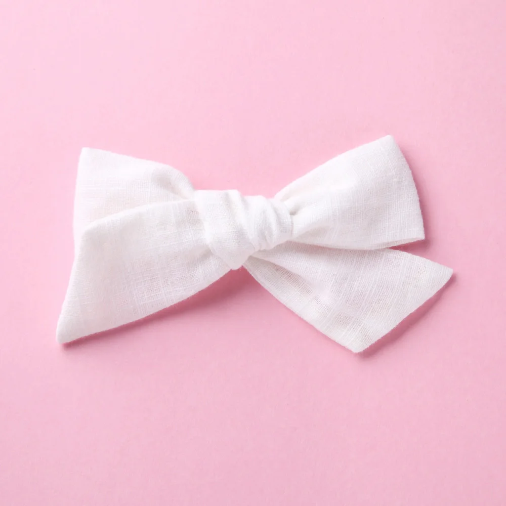 Pearl white withclip Handtied School Girl нейлоновый бант или заколки для волос, цветочный принт тканевый бант повязки на голову Baby Shower подарок - Цвет: Pearl white withclip