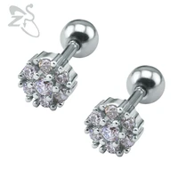 zs 1 pair stud earrings for women flower ear stud earring trendy stainless steel brincos small round cz pendientes mujer moda