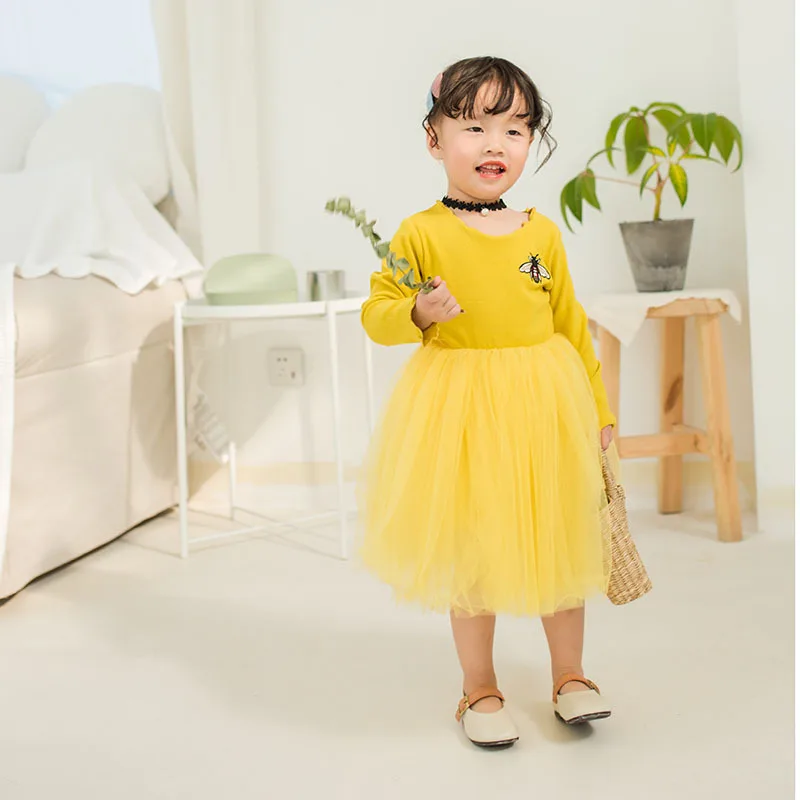 2019 Spring Girl Mesh Dress Children's Long Sleeve Pure Cotton Princess Dresses Baby Girls Tutu for 1 2 3 4Years Kids | Детская