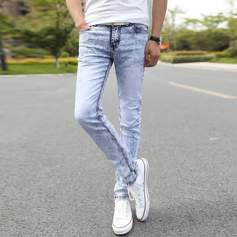 Мужские джинсы весенние повседневные эластичные светло цветные Стрейчевые