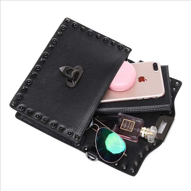 Новые 2018 классические ретро Box сумка с заклепки Crossbody для женщин Для из