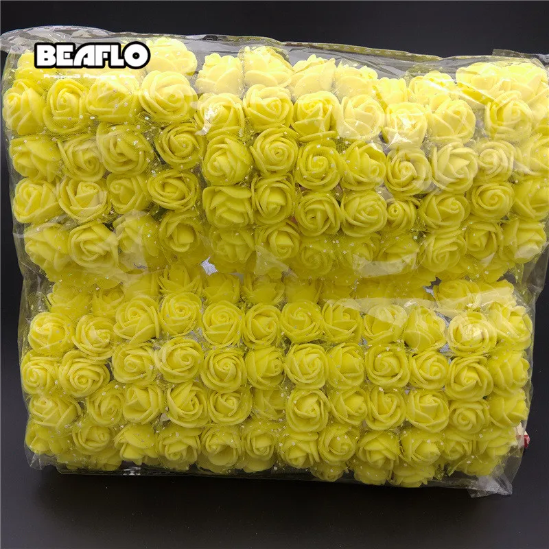 Yellow with yarn Искусственные Искусственные цветы из пенопласта для дома, свадебные украшения, аксессуары для самостоятельной сборки, 144 шт. помпоны для венка, декоративные свадебные искусственные цветы - Цвет: Yellow with yarn