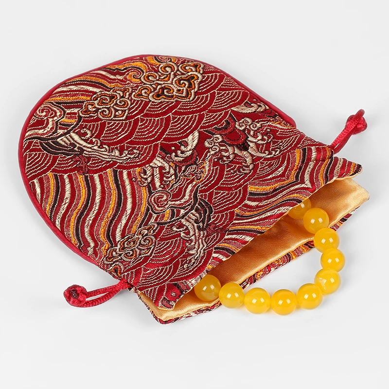 

Seawater Vintage Small Pouch Jewelry Chinese Silk Brocade Pouch Drawstring Decorating Gift Bags Fabric Coin Purse Bag 3pcs/lot