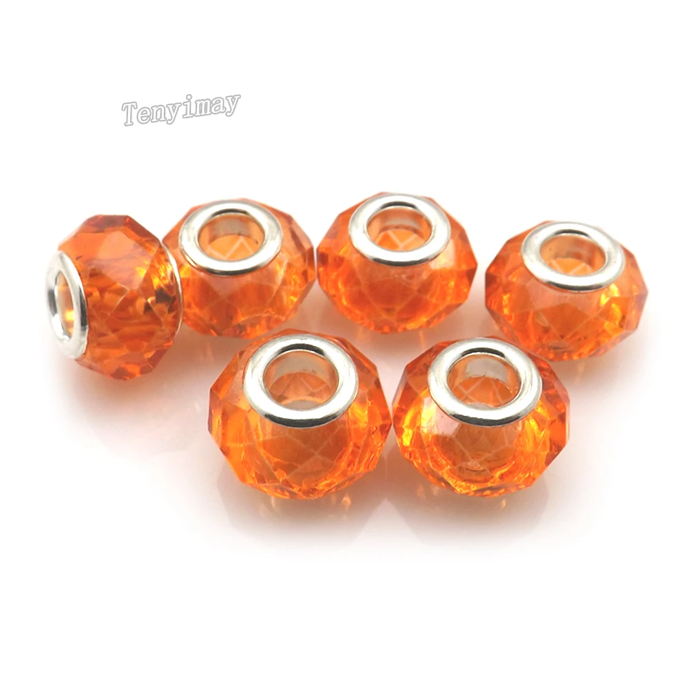 Оптовая продажа 100 шт Европейские Бусины с большим отверстием оранжевый цвет для