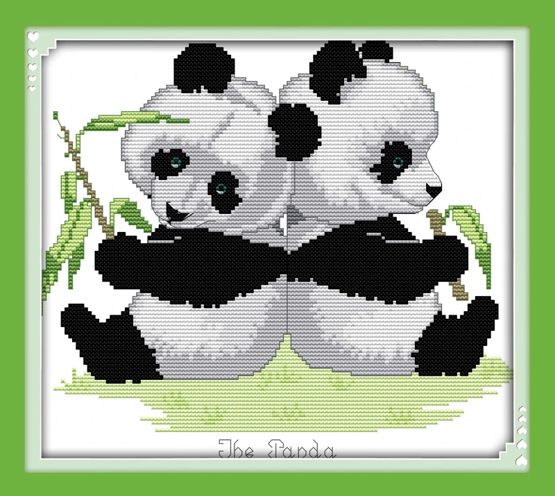 

Набор для вышивки крестом Panda twins, 14ct, 11ct, предварительно штампованный холст, вышивка крестиком для влюбленных, вышивка ручной работы