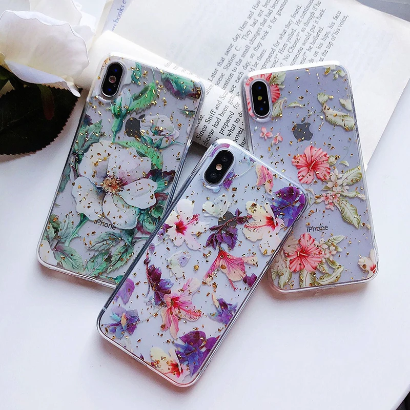 Gold Foil Luxury Phone Case For iPhone XR X XS MAX Cases Silicone Soft Transparent Anti-Knock 7 6 S 6S 8 Plus Cover | Мобильные