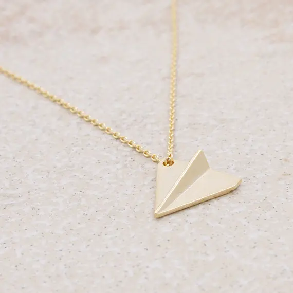 small Origami Plane pendant chain Necklace Tiny Aviation aircraft model Airplane Paper Dream astronaut jewelry | Украшения и