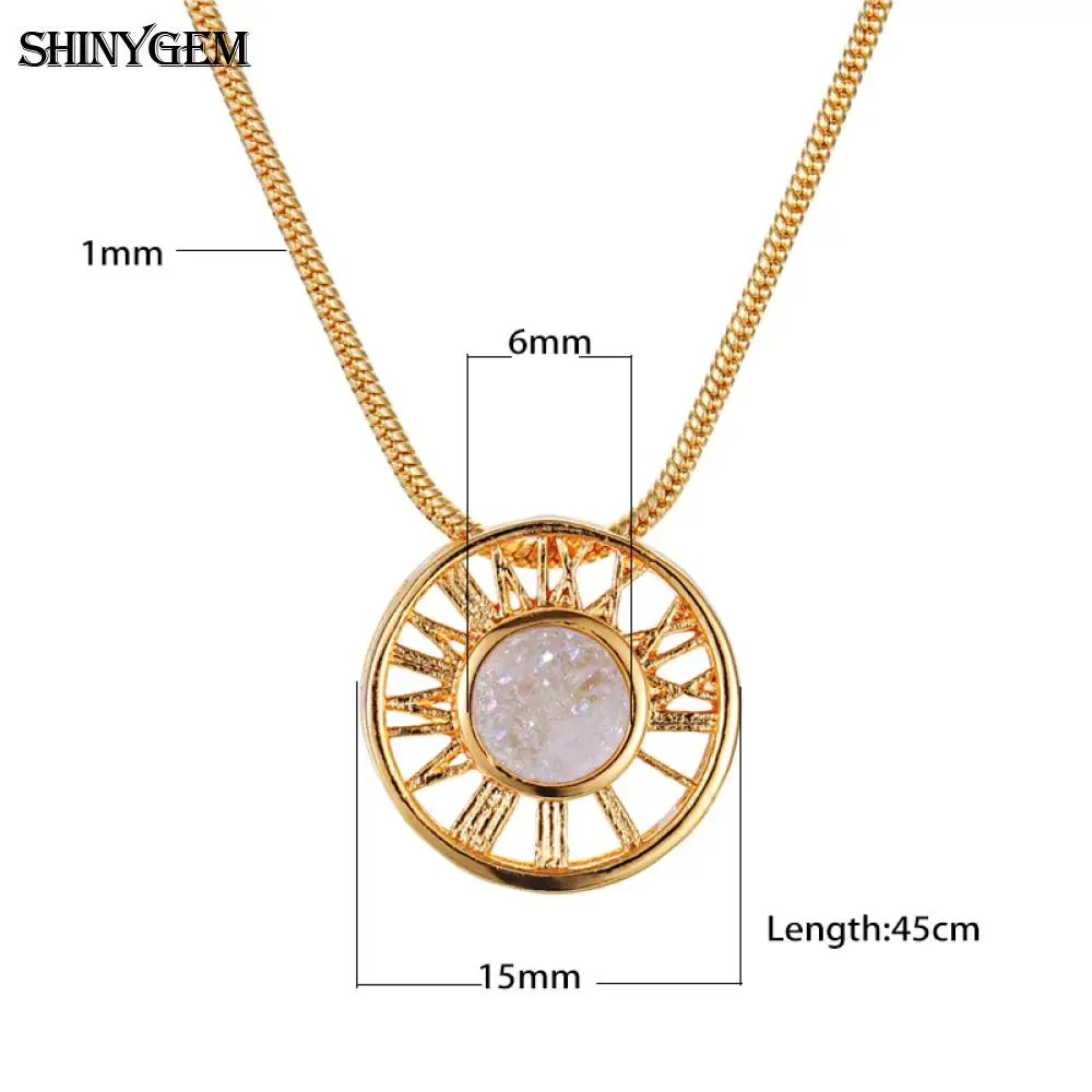 ShinyGem модное Золотое колесо кулон ожерелье полое большое Натуральный Druzy Кристалл