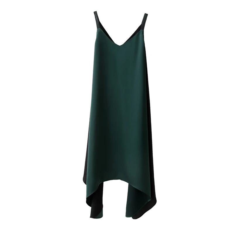 Amii Women Elegant 2018 Summer Dress Spaghetti Strap Asymmetric Patchwork V Neck Female Dresses | Женская одежда