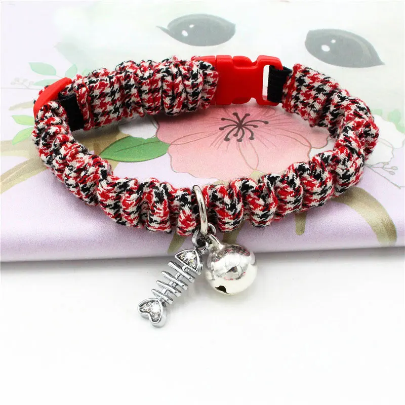 Cat Bell Collar For Cats Collier Pour Chat Elastic Japanese Cat Collar With Bell Quick Release Supplier Fabric Pleated Elegant