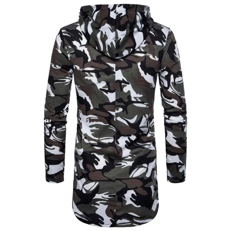 Модные Для мужчин Удлиненные худи High Street Camo с капюшоном Мышцы топы длинным