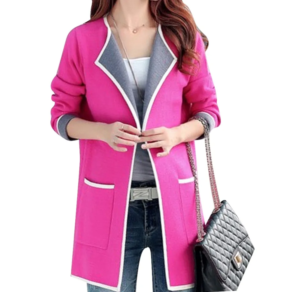 Длинные свитера 2018 женщин Новая осень все-матч лоскутное полный рукав узкий