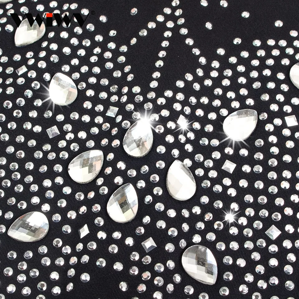 VWIWV Женская высокая горловина комбинезон со стразами Стразы алмазы комбинезоны с