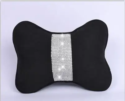 1pcs black Headrest Стразы в виде кристаллов, подголовник для автомобильного сиденья, подушка из плюшевого меха, авто Безопасность для шеи, поясницы, поддерживающие подушки для девочек, аксессуары красного цвета - Цвет: 1pcs black Headrest