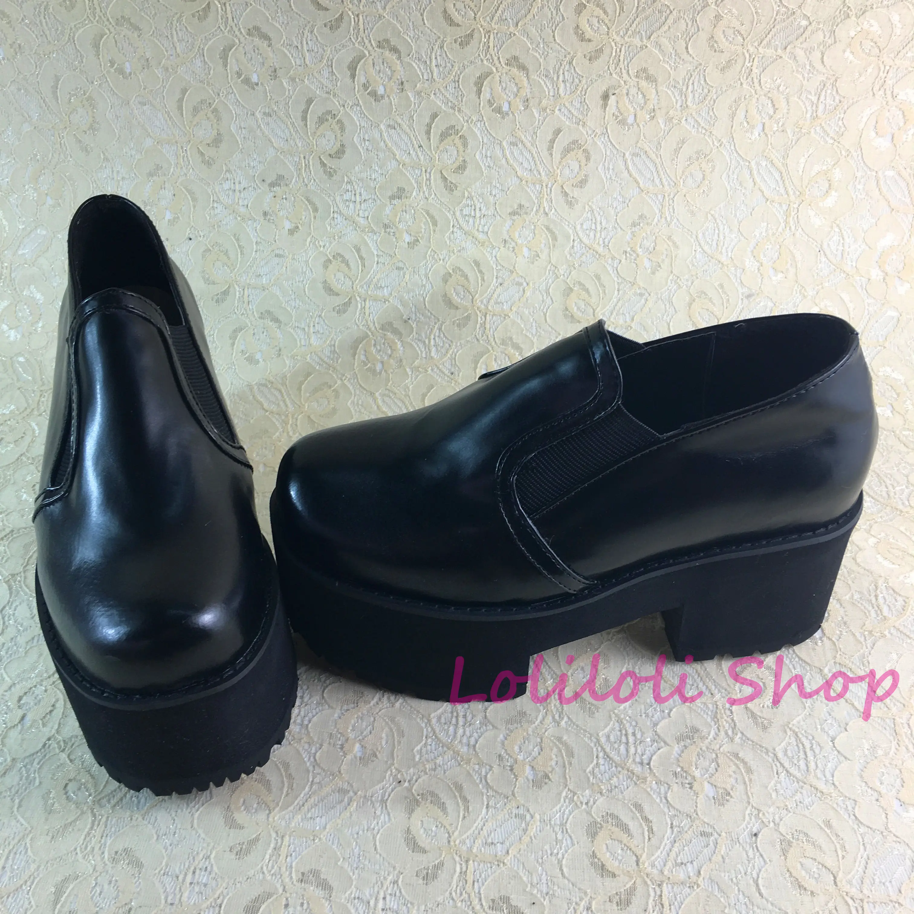 

Princess sweet gothic lolita shoes Loliloliyoyo antaina shoes custom black bright skin thick heel skip-on shoes 5125n-1