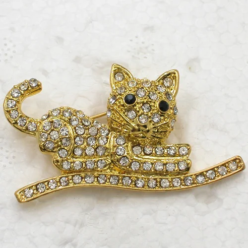 Брошь в виде кошки прозрачная со стразами на булавке C836 A2 | Украшения и аксессуары
