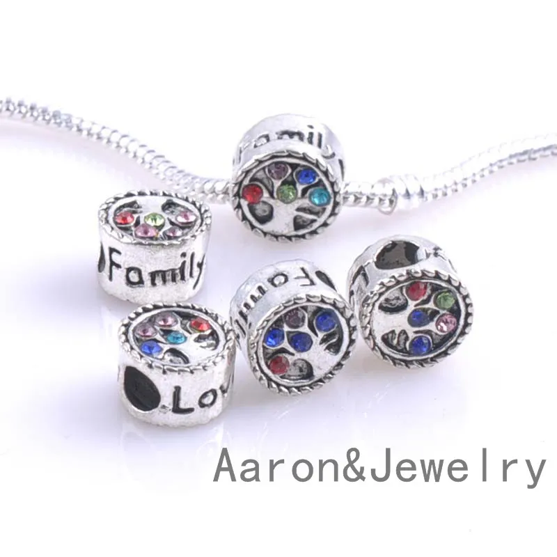 12 мм 10 шт. красочные кристалл Семья дерево любви бисера Fit Pandora jewelry браслет для