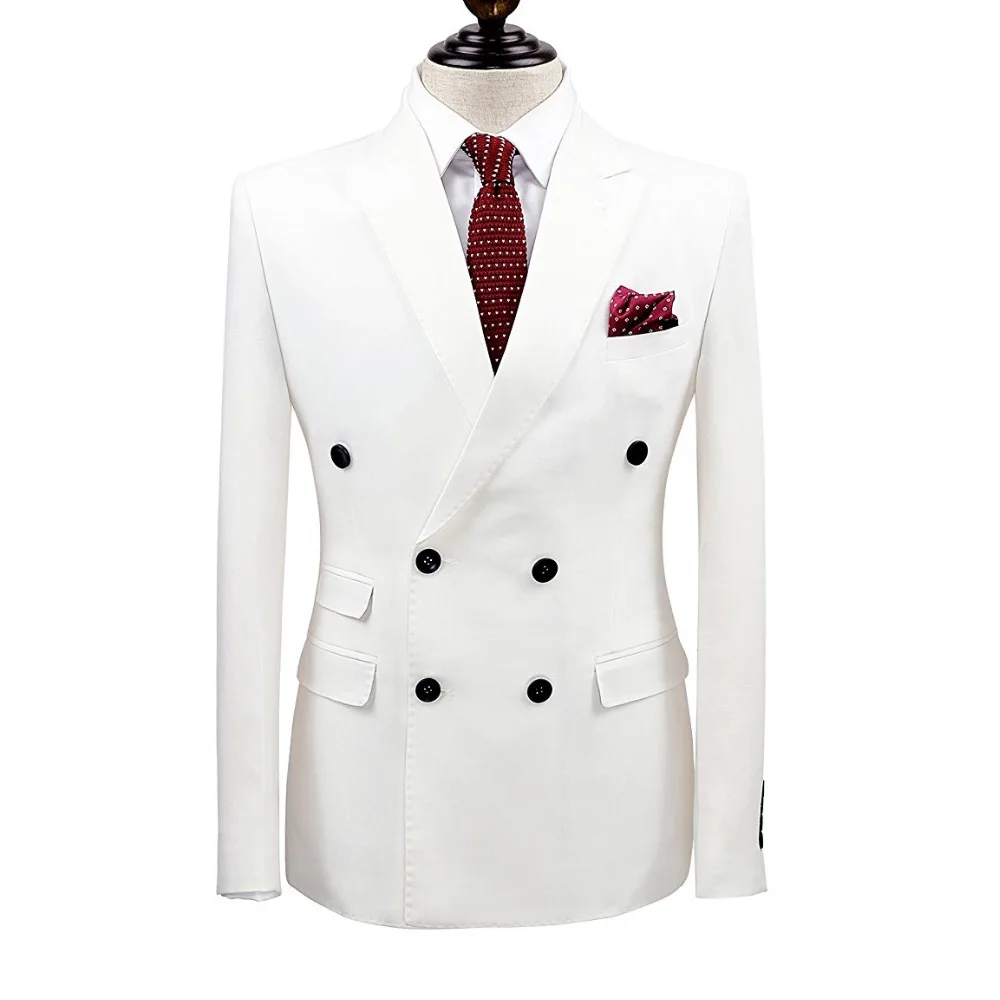 Брендовая одежда Slim Fit Мужские костюмы белый смокинг пальто/брюки 2 шт. двубортный жениха Свадебные костюмы для мужчин Формальное для мальчиков костюмы для выпускного вечера
