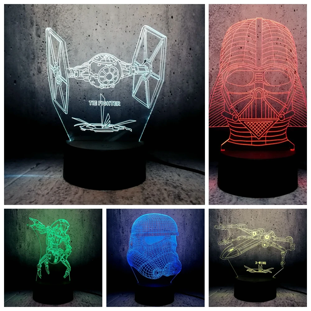 3D Night lights TIE FIGHTER Vader Black Knight Villain Robot White Warrior X-WING Star war super fans gifts bedroom decor | Лампы и
