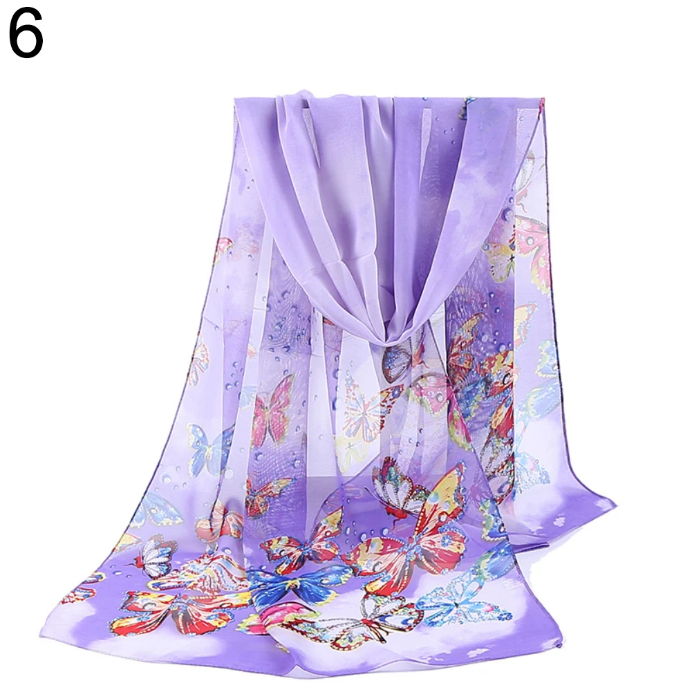 Женские шарфы шифоновый милый шарф с принтом бабочек длинная мягкая шаль осенняя
