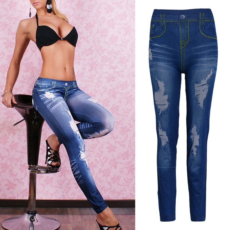 Женские узкие брюки эластичные облегающие джинсы леггинсы синие черные высокая