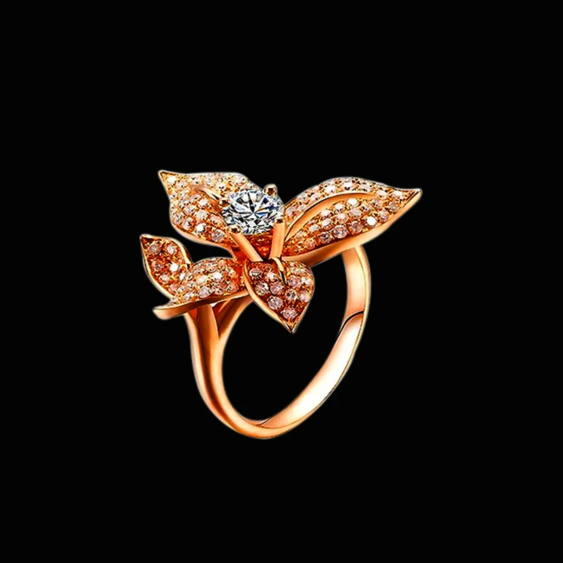 Яркие кольца в форме орхидеи из титановой стали цвета розового золота для женщин