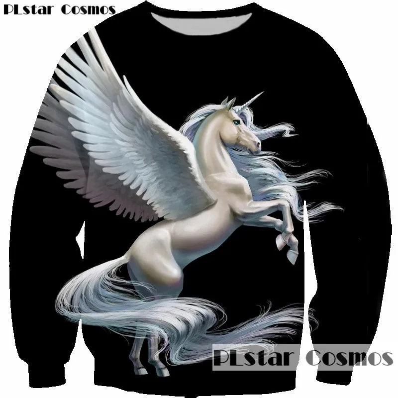 PLstar Cosmos новый дизайн милый свитшот с 3D принтом единорога летающих крыльев для