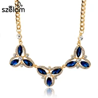 vintage gold chain flower imitation crystal crystal colar necklace for women ethnic blue statement necklaces pendants sne150840
