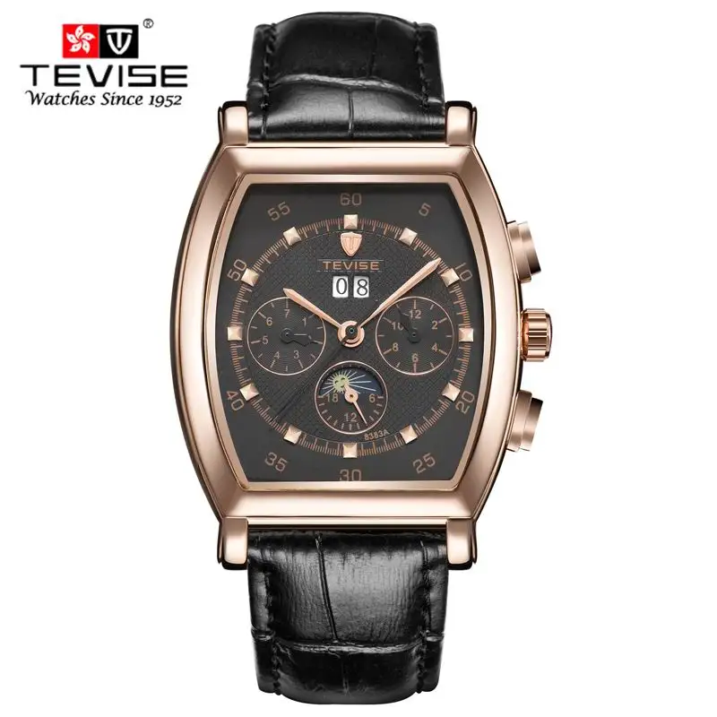 BK GLD BK Мужские механические часы в форме бочки, роскошные модные спортивные наручные часы, водонепроницаемые мужские часы с кожаным ремешком, мужские часы - Цвет: BK GLD BK